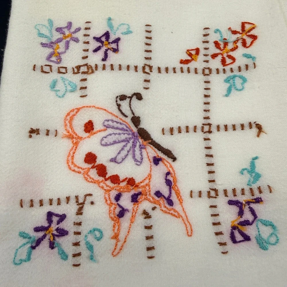Vtg Hand Embroidered LARGE Butterfly Tea Towels Set of 3‎ White Cotton Floral